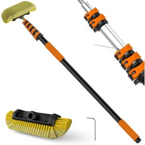 14FT Car Wash Brush with Long Handle, 12-Inch Soft Bristle Car Cleaning Brush for Cleaning RV, Truck, Boat, Solar Panels, Orange