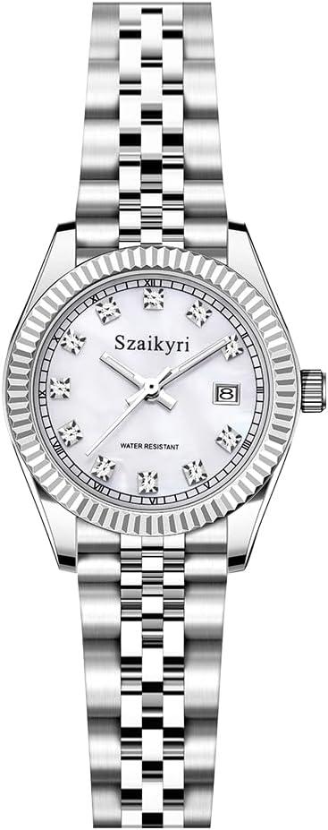 Szaikyri Classic Watch for Women with Solid Stainless Steel Band and Calendar Water Resistant