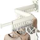 Clothes Drying Rack Wall-Mounted, 3-Fold Retractable Clothes Hanger with Windproof Holes & Detachable Design, Sturdy Foldable Laundry Rack for Balcony, Bathroom Use (Cream White) (49.21"D x 3.54"W x 5.51"H)