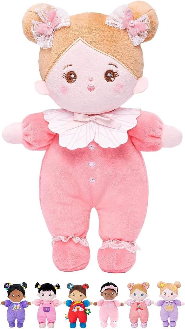 OUOZZZ Soft Baby Doll for 1 Year Old Girl Gifts - First Birthday Adorable Baby Girl Toys Ideal Baby Valentines Day Gifts Toddler Girl Toys Pink Bow 10"