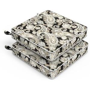 LVTXIII Patio Chair Cushions 22"x22"x3", Water-Repellent Outdoor Seat Cushions for Patio Furniture, Square Chair Pads with Ties for Home Garden Decoration, Set of 2, Paisley Black
