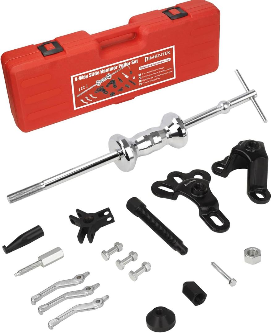 9-Way Slide Hammer Puller Set, Front Wheel Hub Remover & Rear Wheel Axle Removal Tool, Heavy Duty Bearing Puller Set with Carry Box