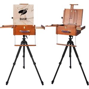 DJAR Portable Plein Air Art Easel, Beechwood Adjustable Travel French Easel with Aluminum Tripod & Nylon Storage Bag for Artists, Adults, Walnut