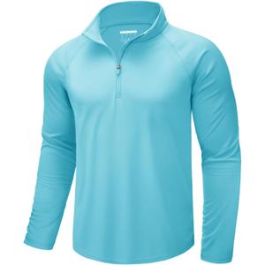 CRYSULLY Men's Long Sleeve 1/4 Zip Shirts Sun Protection Pullover UPF 50+ Rash Guard Running Lightweight T Shirt (Large, Ice Blue)