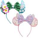 FACHPINT Stitch Ears Headband 2pcs Pink Ears/ Blue Mouse Ears for Theme Parks, Cute Stitch Ears for Girl Boy Photo Props, Sequin Mini Ears for Stitch Angel Party Decoration