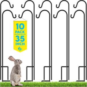 Gray Bunny Shepherds Hooks for Outdoor 35 10 Pack, Thick Heavy Duty Bird Feeder Pole for Outside Yard, Hanging Plant Stand, Non-Hollow, Non-Adjustable, Extra Long Base Prongs for Backyard Wedding (35 Inch)