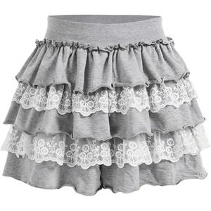 SHENHE Women's Y2k Ruffle Shorts Tiered Layer Lace High Waist Kawaii Coquette Shorts (L)