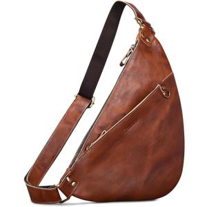 Genuine Leather Sling Bag for Men and Women Lightweight Crossbody Shoulder Bag Chest Purse Sling Backpack (Brown)