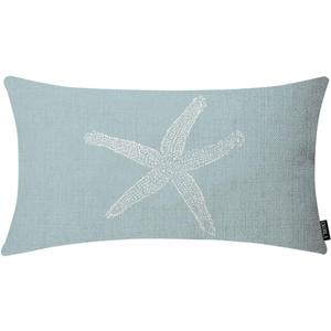 EKOBLA Green Starfish Sea Star Vintage Pastel Sea Foam Blue Fish Decorative Pillow Case Throw Pillow Covers Waist Lumbar Cotton Linen Throw Pillow Cases Cushion Cover Rectangular 12x20 Inches