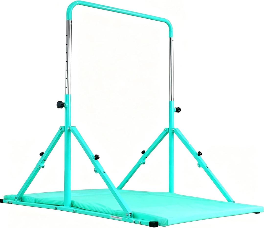 Foldable Gymnastic Bar, 9 Height Levels, 200 lbs Weight Capacity, 5 Ft Length Gymnastic Kip Bar with Mat, Gymnastic Equipment for Home and Gym Center Indoor Outdoor Use