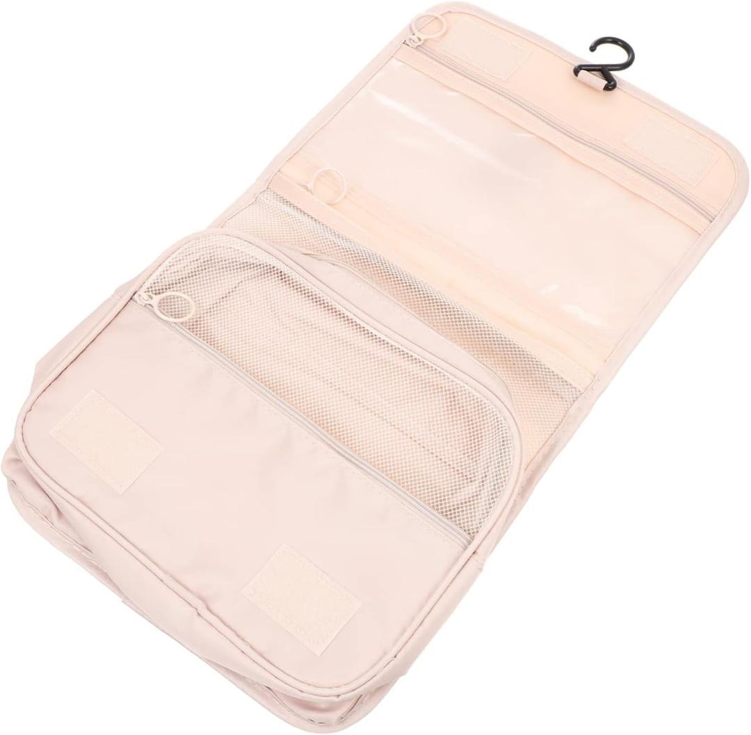 Travel Toiletries Bag Women's Makeup Organizer Bag Hooks for Household Travel (21X21X8CM, Beige)