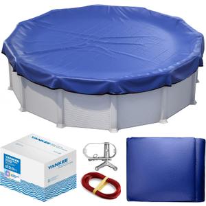 Winter Pool Cover 28 ft Round for Above Ground | Extra Thick & Durable Above-Ground Pool Cover | Sapphire Series of Premium Cold- and UV-Resistant Pool Cover | by Yankee Pool Pillow