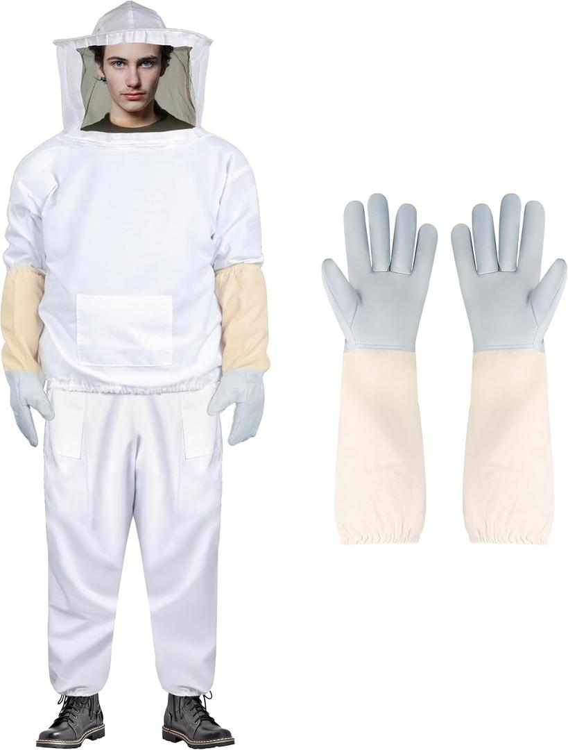 Bee Suits Bee keeper Suit for Men Women Sting Proof Beekeeper with Glove &Ventilated Hood Bee Keeping Starter kit & Beekeeping Supplies (Adult-XL)