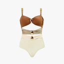Women's Color Block Classic One Piece Swimsuit Tummy Control High Cut Bathing Suit L