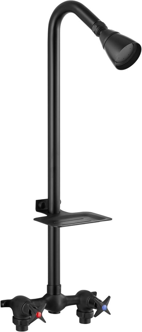 Aolemi Outdoor Shower Kit Fixtures Faucet System with High Pressure Showerhead Utility 2-Handle Exposed Shower with Brass Mix Valve 6 Inch Center with Soap Dish Matte Black