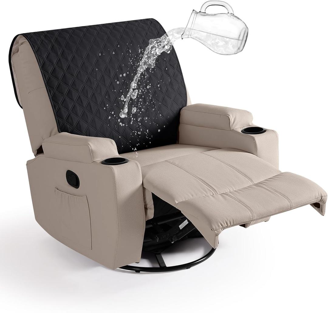 Ruaozz 100% Waterproof Recliner Chair Covers, Upgraded Non Slip Recliner Backrest Cover, Washable Recliner Covers for Reclining Chair with Straps, Headrest Covers for Recliner Chair, Black
 (Backest-28")