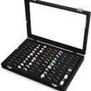 Frebeauty Ring Organizer Tray 100 Slots Ring Holder with Clear Lid Velvet Storage Box Jewelry Tray for Jewelry Store Earring Display Case for Jewelry Show Studs Box for Women(Black)