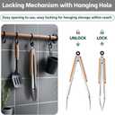 Beneno 12-Inch Stainless Steel Kitchen Tongs for Cooking with Heat-Insulating Wooden Grip Handle, Heavy Duty Heat-Resistant Metal Locking Tongs with Strong Scalloped Tips for Cooking, BBQ, Grab Food