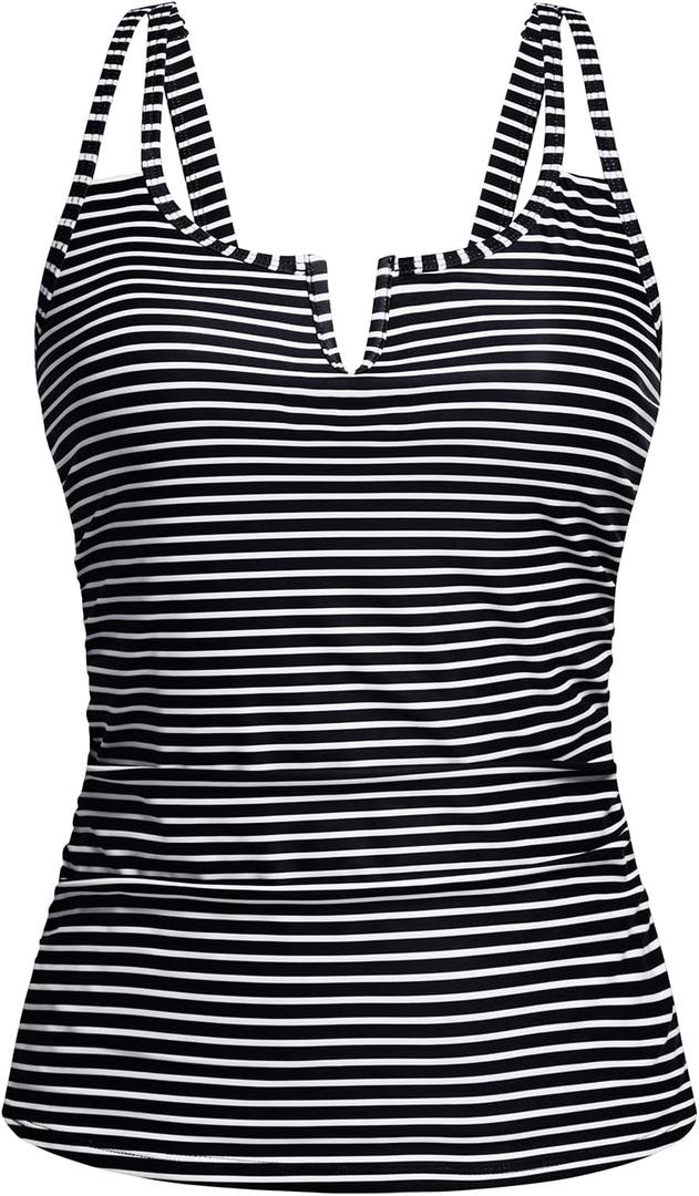 Women Tankini Bathing Suit Top - Ruched Tummy Control Swimsuit Top Modest Swim Tank Top Only No Bottom 2025 (Medium, Stripe)