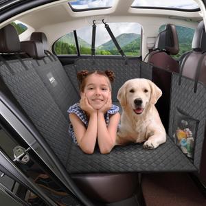 Back Seat Extender for Dogs,Waterproof Dog Car Seat Cover Protector with Mesh Window,Large Space Hammock for Car SUV Truck Dog Travel (Black)