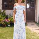 KUTUMAI Women Off Shoulder Summer Floral Maxi Long Wedding Guest Dress (White, XS)
