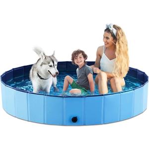 Jasonwell Foldable Dog Pet Bath Pool Collapsible Dog Pet Pool Bathing Tub Kiddie Pool Doggie Wading Pool for Puppy Small Medium Large Dogs Cats and Kids 71" Blue (Mdf Wood Blue)