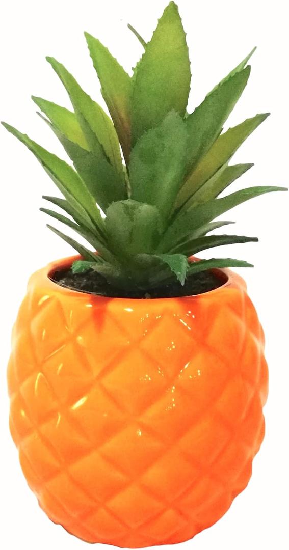 Porcelain Orange Pineapple Ananas Faux Green Plant Potted Artificial Succulent 7.8" Home Office Bathroom Tabletop Kitchen Shelf Decoration Porcelain Orange Pineapple Ananas Faux Green Plant Potted Artificial Succulent 7.8" Home Office Bathroom Tabletop Kitchen Shelf Decoration