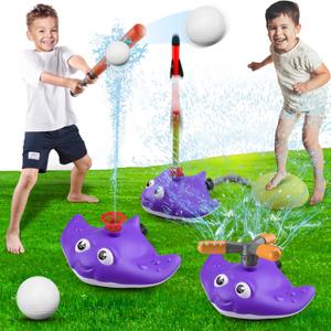 3 in 1 Water Baseball Summer Toys Sprinkler for Kids, Toddler Outdoor Toys Sprinklers for Yard with 2 Sprinkler Heads, 360 Roating Water Toys Attache to Garden Hose Backyard Pool Party Outdoor Games