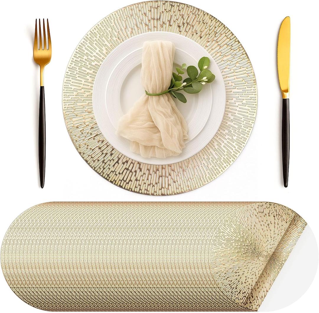 Geosar 100 Pcs Round Disposable Paper Placemats Bulk 13 Inch Disposable Charger Plates Mats Gold Decorative Placemats for Dinner Wedding Birthday Party Tableware Kitchen Banquet Table Setting