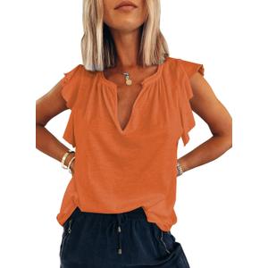 2 x Dokotoo Women's Casual V Neck Ruffle Sleeve Summer Tank Tops Shirts (Teal, XL)