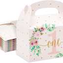 BLUE PANDA 24-Pack Pink Floral Present Boxes for 1st Birthday Party Favors - Goodie Gable Box (6.2 x 3.6 x 3.3 In) - First Candy Containers for One Year Old Girls