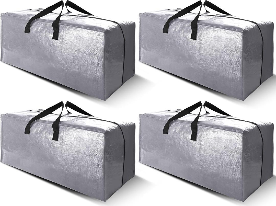 Cosy Family 4 Pack Heavy Duty Extra Large Moving Bags with Backpack Straps - Strong Handles & Zippers, Storage Totes For Space Saving, Fold Flat, Alternative to Moving Box (X-Large-Set of 4, Silver)