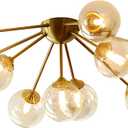 KCO Lighting Modern Bubble Chandelier Lighting 10-Lights Amber Glass Ceiling Light Mid Century Semi Flush Mount Ceiling Light Gold Globe Sputnik Chandelier Ceiling Lights