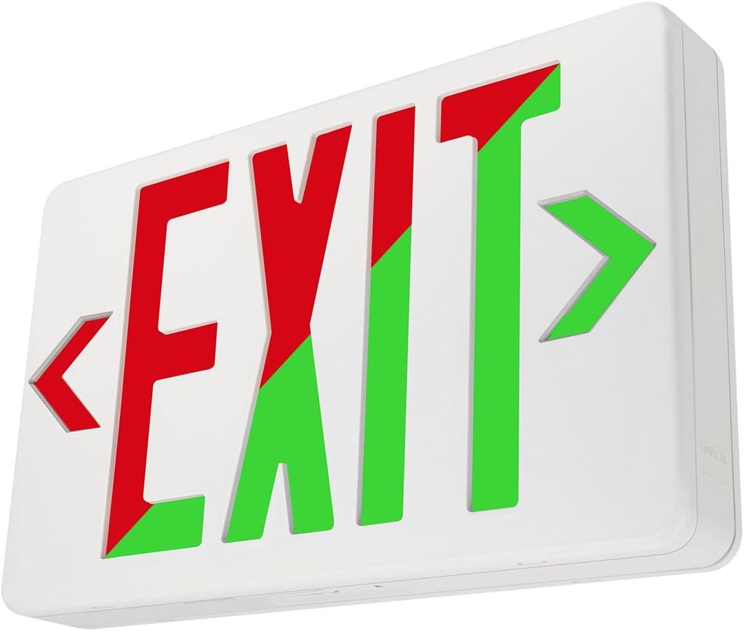 LFI Lights Universal LED Exit Sign, Selectable Red/Green LED, UL 924 Listed, Red LED, White, 120/277VAC Hardwired with Battery Backup, Wall, Ceiling or Side Mount, Optional Double Face and Knock Out Arrows LEDU