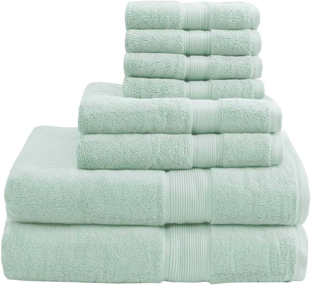 Madison Park 800GSM Bathroom Towel Set of 8 100% Cotton Bath Towel Set for Bathroom Luxurious Highly Absorbent 2 Bath Towels 2 Hand Towels 4 Washcloths Quick Dry Spa Quality Seafoam, Multi-Size Set