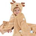 Toddler Baby Bath Towel with Hood 27.5"X55" Ultra Absorbent Soft Cozy Comfort Bathrobe Blanket, 0-6 Years Infant Shower Towel for Girls & Boys(Beige Deer)
