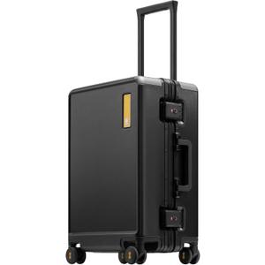 LEVEL8 Zipperless Carry On Suitcase Airline Approved with Aluminum Frame, Hard Shell Luggage with Spinner Wheels, Metal Travel Luggage with Double Tsa Locks, 20 Inch, Black