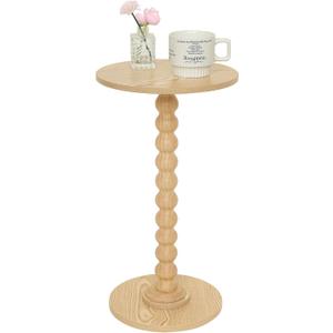 Fultyle Round Side Table, Small Drink Table for Small Spaces, Modern Accent End Table with Solid Wood Leg for Living Room, Bedroom, Corners, and Office (Natural)
