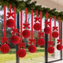 Sosation 12 Set 43" Large Velvet Christmas Ball Ornaments Decoration Set Velvet Xmas Balls with Ribbon and Bow Hanging Ornaments for Christmas Tree Window Curtain Door Living Room Decor(Red)