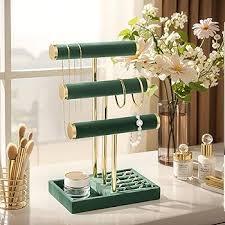bussdis 3 Tier Bracelet Holder Display  Detachable T Bar Dark Green Velvet Bracelet Holder, Jewelry Holder Organizer for Bracelet, Necklace, Earrings, Rings