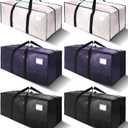 6 Pack Heavy Duty Extra Large Moving Bags W/Backpack Straps - Strong Handles & Zippers, Storage Totes For Space Saving, Fold Flat, Alternative to Box and Bin (40 gal, Semi-Transparent+Blue+Black)