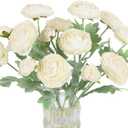 IPOPU White Ranunculus Artificial Flowers, 5PCS Silk Faux Peonies Vingtage Dried Fake Ranunculus with Stems for Wedding Party Garden Vase Home Decoration(White)
