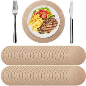 Mifoci 100 Pieces Fall Burlap Placemats, Burlap Round Reusable Placemats Brown Table Mats Circle Rustic Table Decorations for Wedding Christmas Dinner Holiday Farmhouse Supplies(11.8 Inches)
