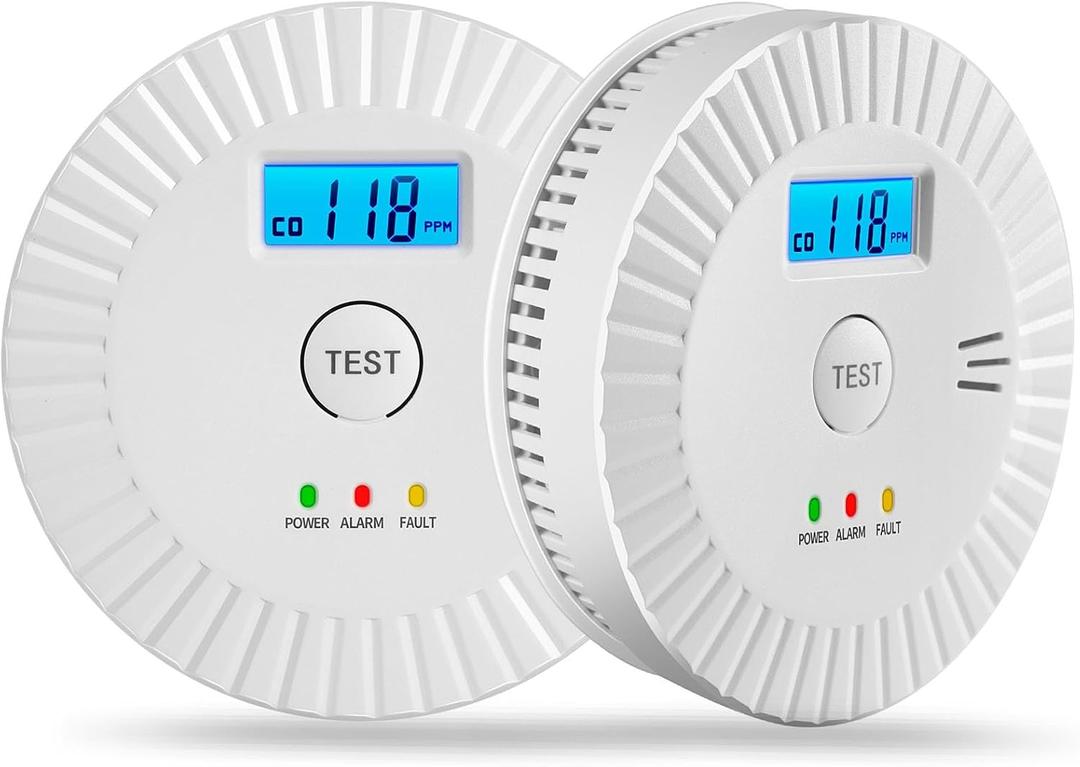 2 Packs Smoke and Carbon Monoxide Detector Powered by Battery,Smoke Detector Carbon Monoxide Detector Combo with Large LCD Display, Portable Fire Alarm Smoke Detector, OL0902U (White 2)
