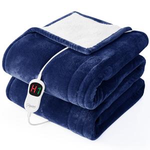 Homemate Electric Heated Blanket Full - 72"x84" Heating Bed Blankets Throw with 10 Heating Levels 8 Hours Auto Off Fast Heating Over-Heated Protection Ultra Soft Warm Flannel ETL Certified Navy Blue