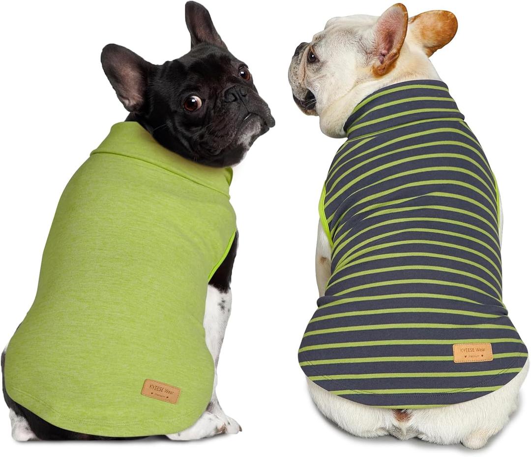 KYEESE 2Pack Dog Sweater Stretchy Dogs Clothes Soft Pets Clothes Warm Pet Coats Dog Sweaters for Small Dogs Male Turtleneck Small Pet Sweaters Pullover Pets Sweatshirt (Large (12-18lbs), 4# Stripe+Green)