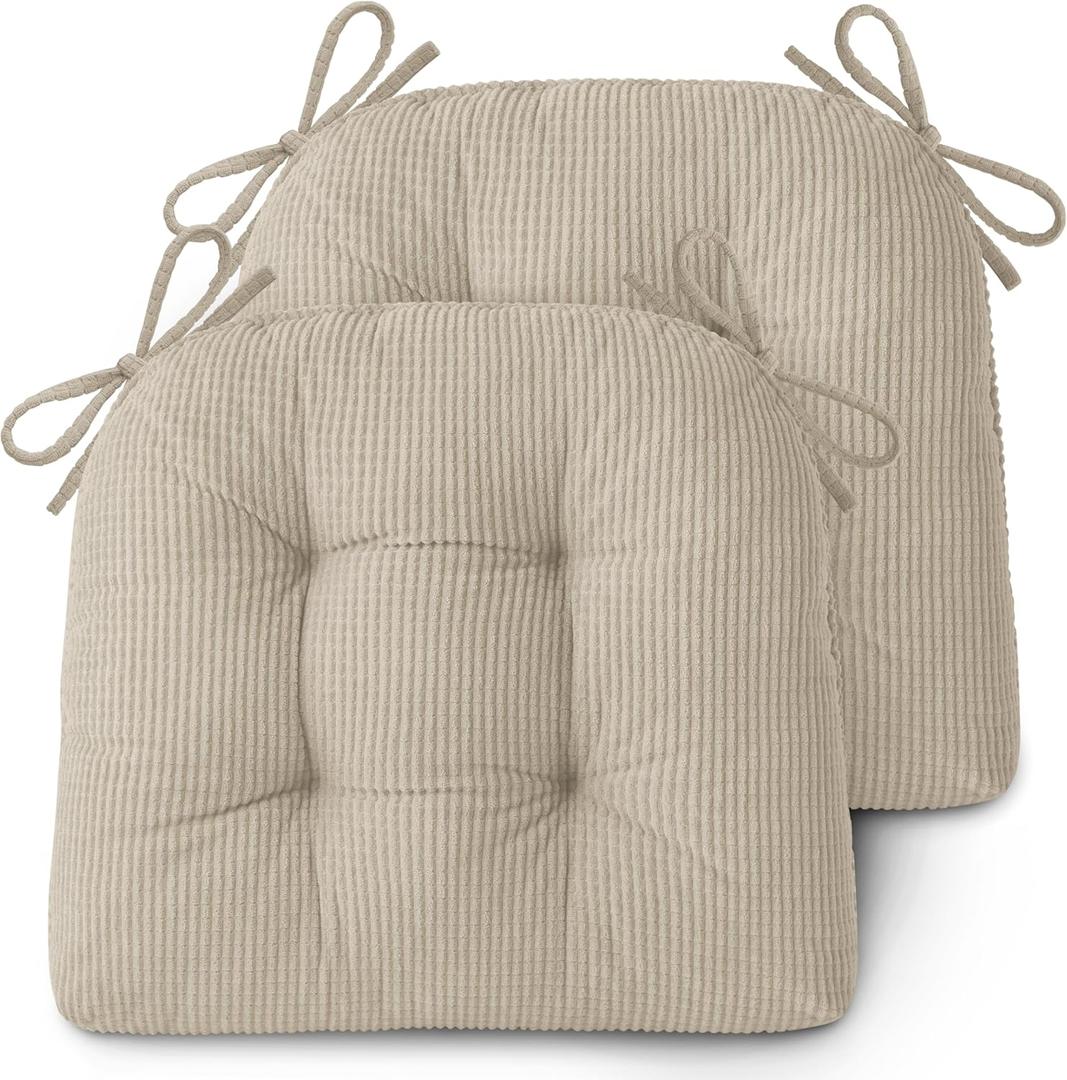 AddGrace Dining Chair Cushions Set of 2 Non-Slip Bottom Kitchen Chair Pads with Ties for Indoor Kitchen Furniture Comfy Soft Seat Cushions for Dining Room 18 x 16 x 3inch Cream