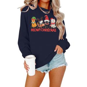 KIMSOONG Christmas Sweatshirts for Women Merry and Bright Santa Print Xmas Sweatshirt Crewneck Pullover Shirts (Blue, XL)