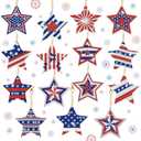 BBTO 15 Pcs 4th of July Star Diamond Art Keychains Patriotic Star Ornaments 250th Anniversary Memorial Day Painting Keychains Red White Blue Independence Day Diamond Art Kits for Kids Adults Crafts (Multi Color)