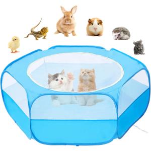 Small Animal Playpen with Cover, Portable Pop Up Pet Enclosure for Rabbits, Guinea Pigs, Hamsters, Chinchillas, Ferrets & Kittens, Indoor Outdoor Waterproof Play Pen, Cage Tent & Chick Brooder Box (Sky Blue)